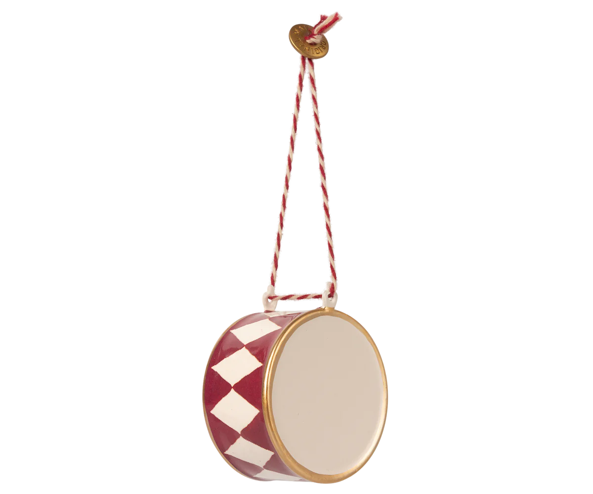 METAL ORNAMENT, DRUM, LARGE - RED