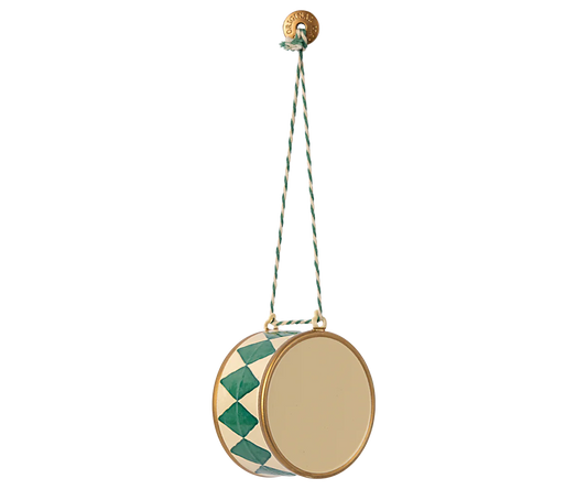 METAL ORNAMENT, LARGE DRUM - DARK GREEN