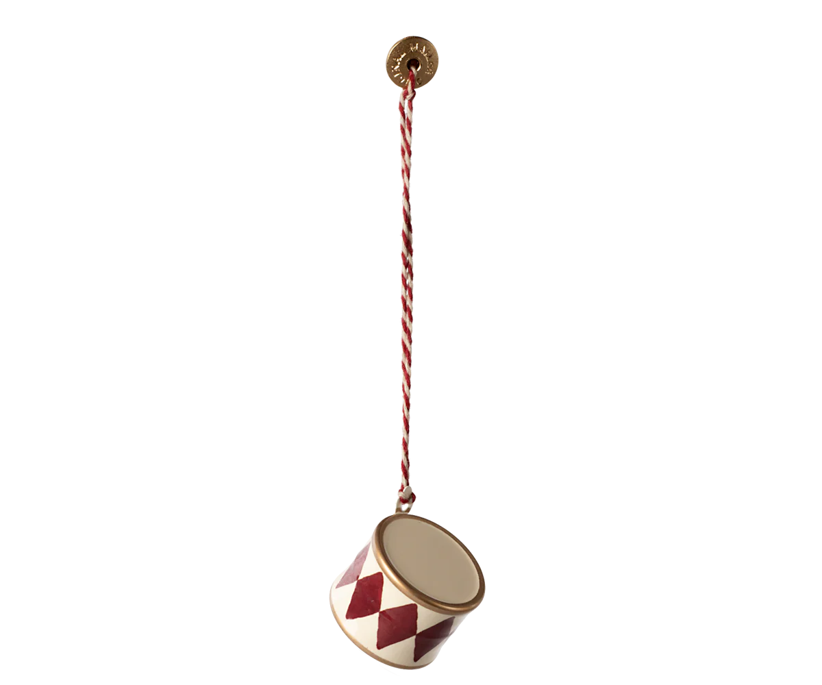 METAL ORNAMENT, SMALL DRUM - RED