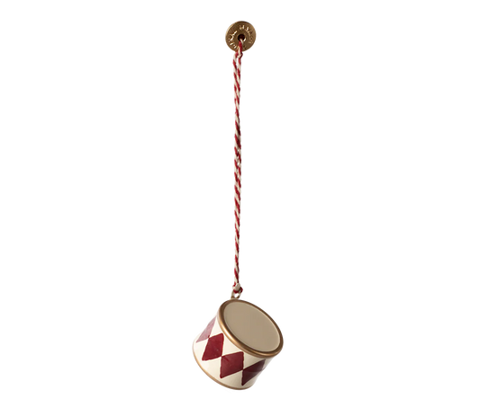 METAL ORNAMENT, SMALL DRUM - RED