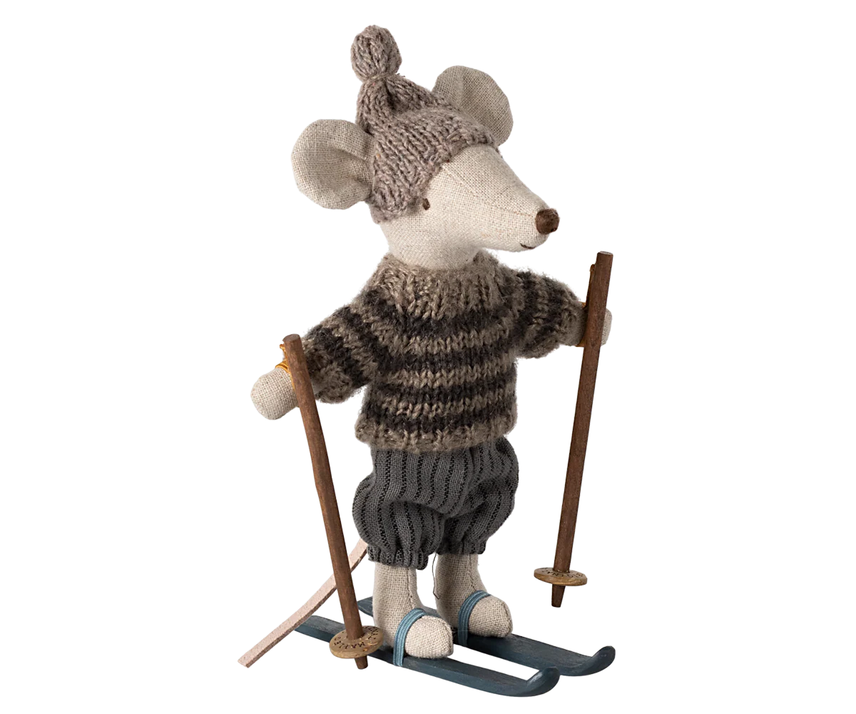 WINTER MOUSE WITH SKI SET, BIG BROTHER - GRAY
