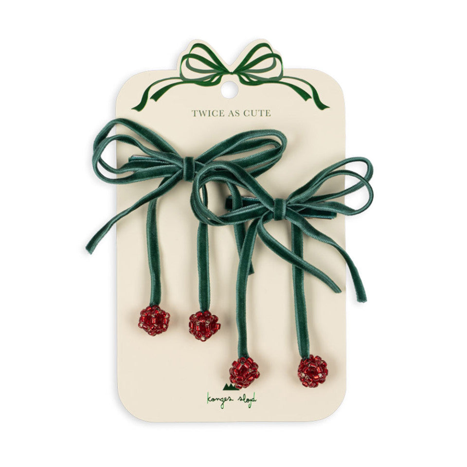 2 PACK CHERRY BOW HAIR CLIPS - SMOKE PINE