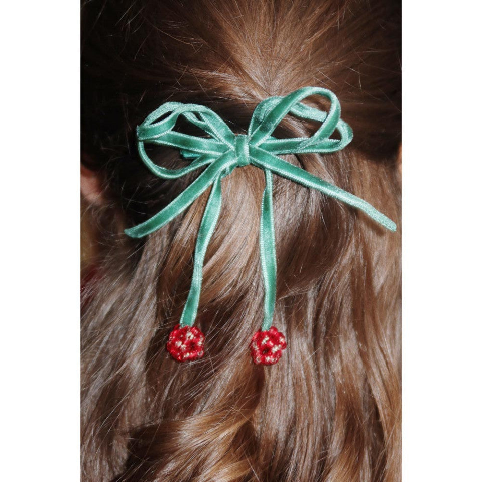 2 PACK CHERRY BOW HAIR CLIPS - SMOKE PINE