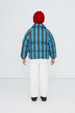BLUE-CACAO STRIPES SHORT PADDED JACKET