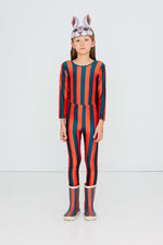 Red-Blue Stripes Shiny Leggings