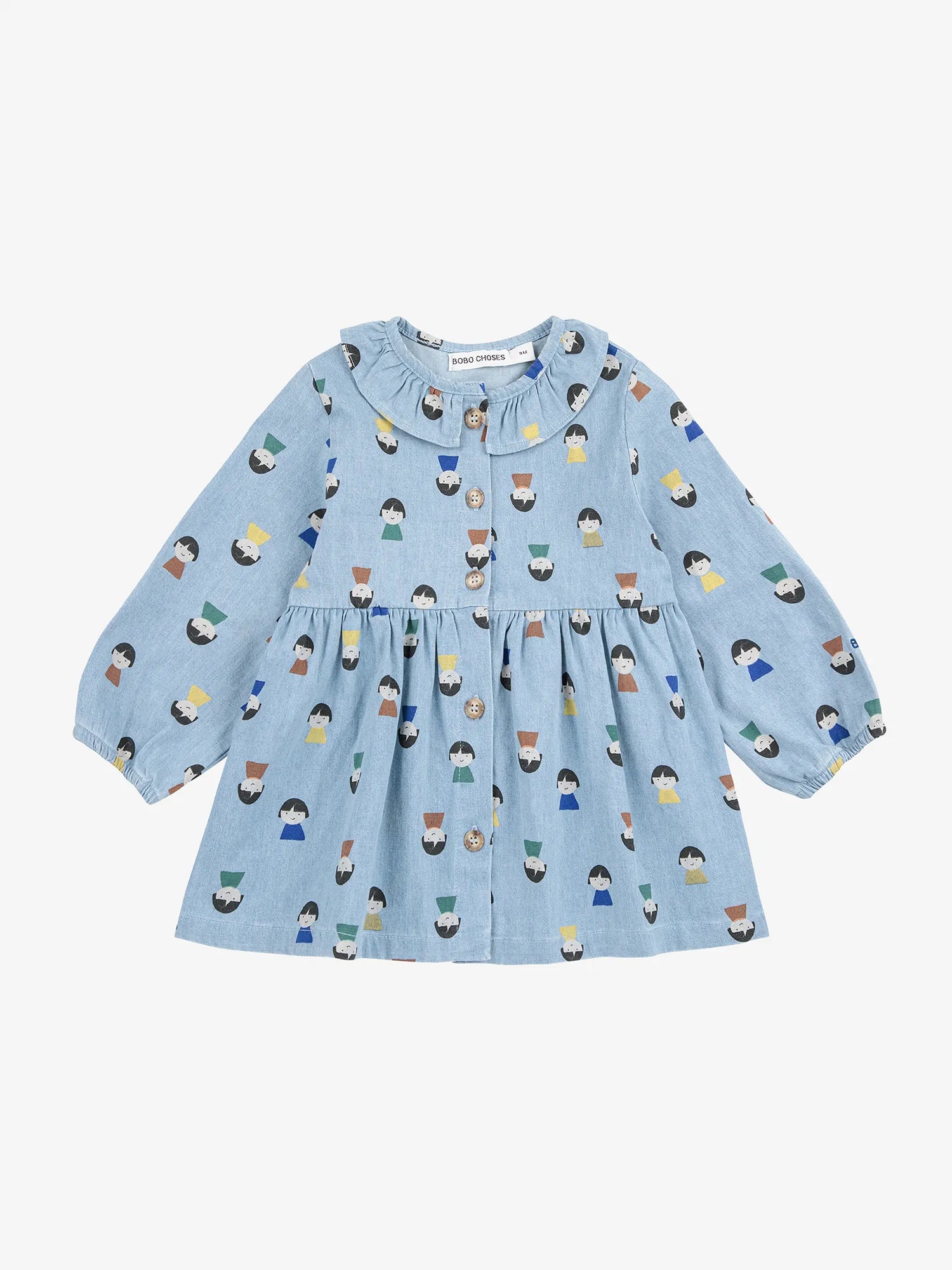 GAME PAWNS ALL OVER LIGHT DENIM DRESS