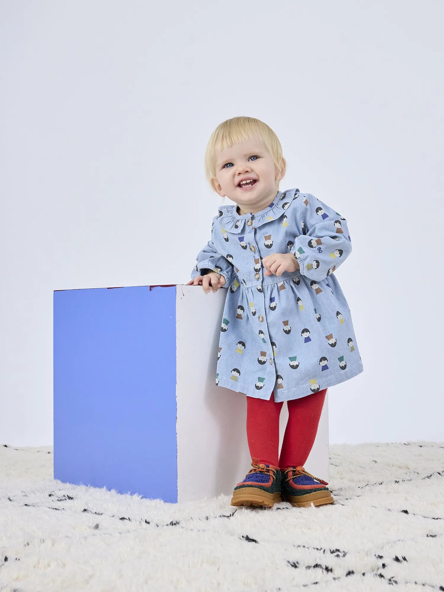 GAME PAWNS ALL OVER LIGHT DENIM DRESS