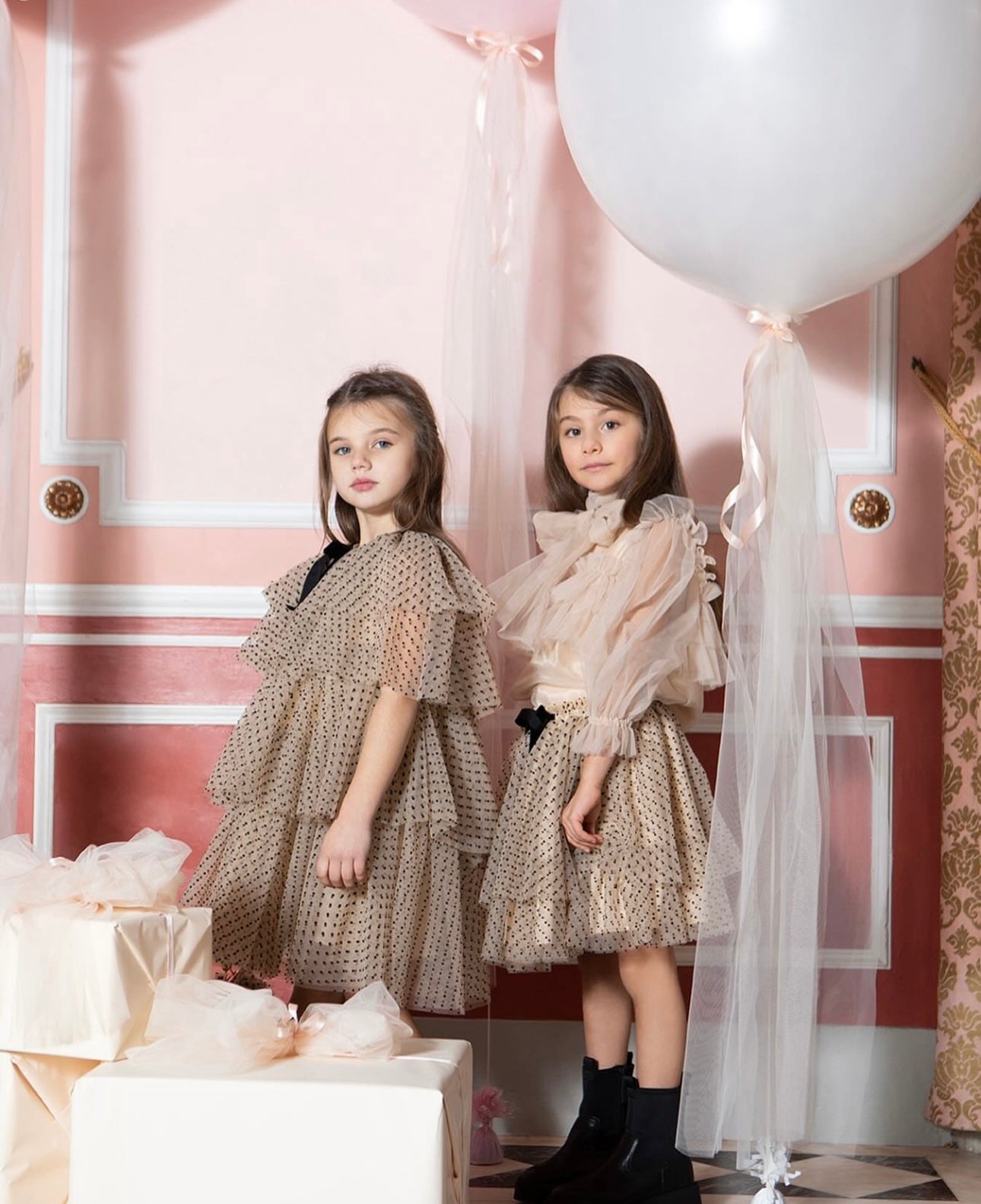 ASTREA - POLKA DOT TULLE DRESS WITH FLOUNC