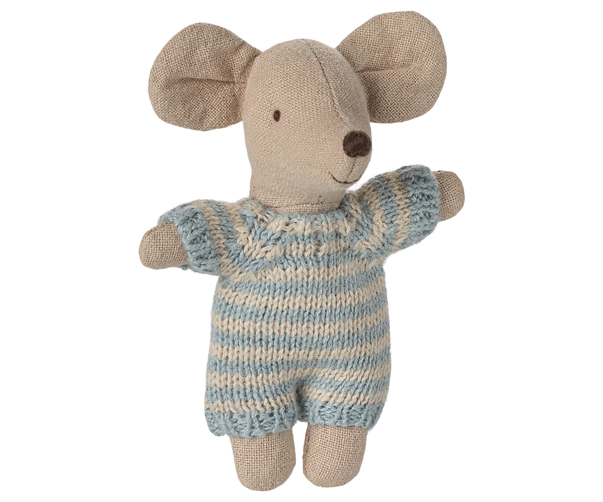 BABY MOUSE IN CARRY COT - BLUE