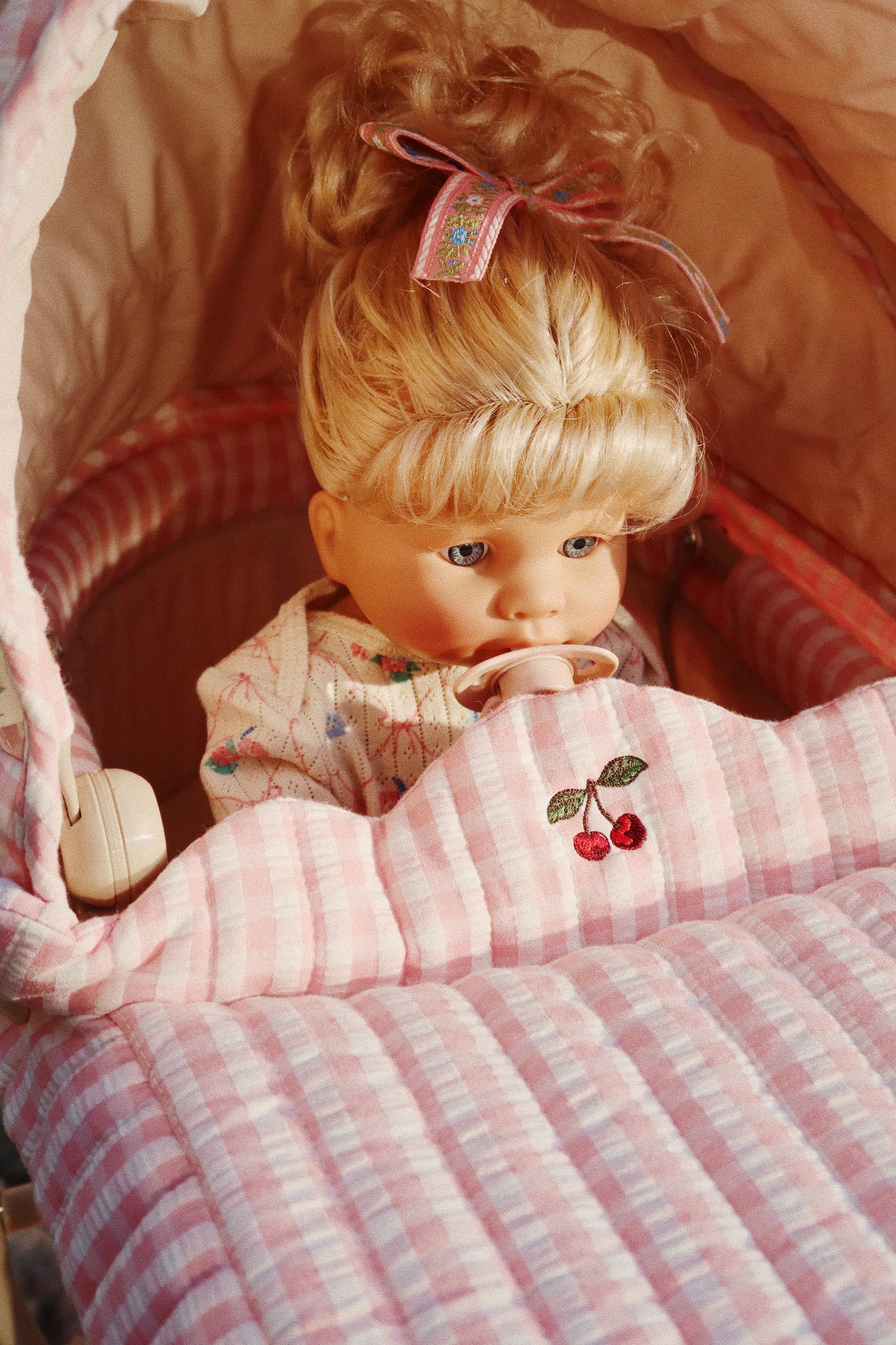 DOLL STROLLER - POWDER PINK CHECK