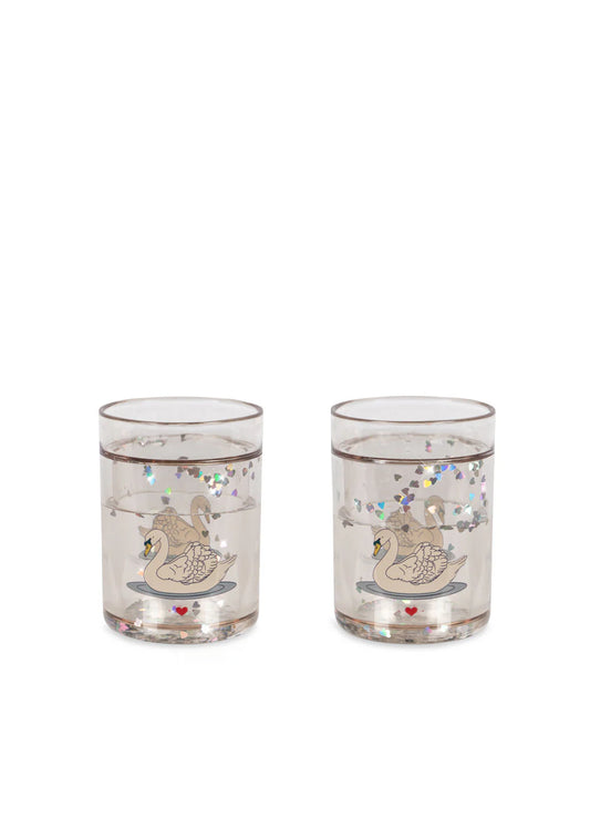 2 PACK GLITTER CUPS - SWAN OFF WHITE