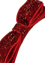 VELVET BOW HAIRBRACE - RED GLITTER